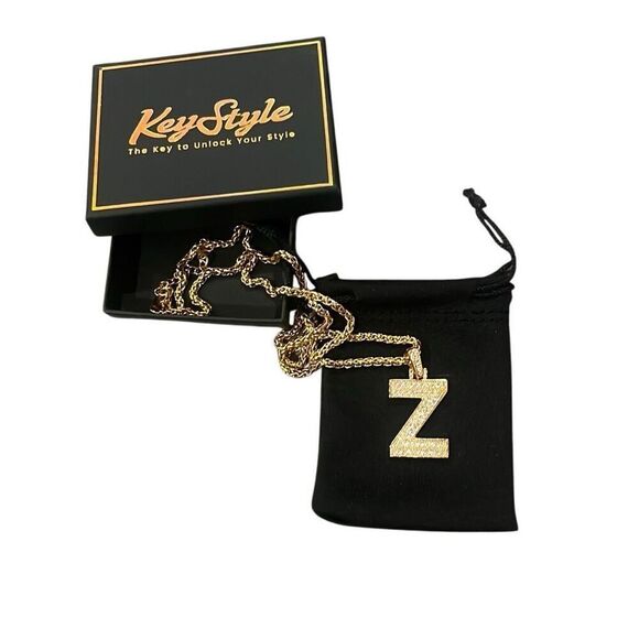 Keystyle Z Initial Zirconium Gold Tone Bling Necklace Adjustable New w Box - Picture 1 of 6